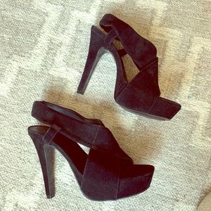 DVF Black Suede Platform Sandals